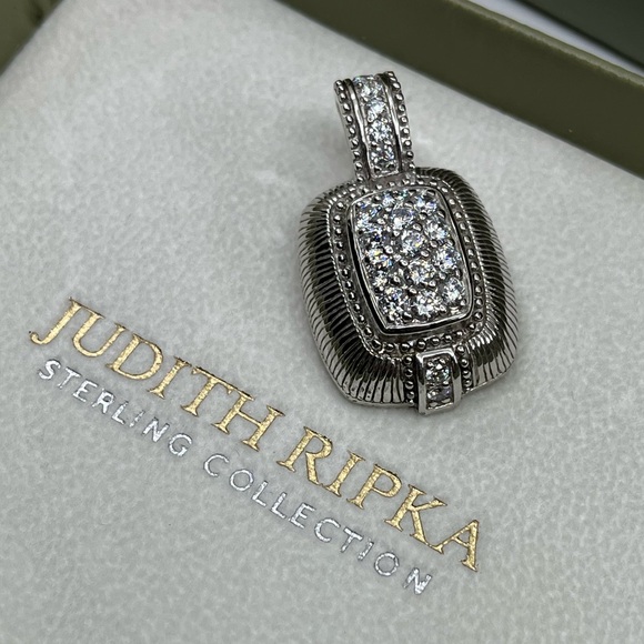 Vintage Judith Ripka Sterling Silver CZ Cluster Enhancer Pendant - Picture 12 of 16